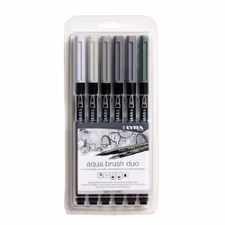 Lyra Aqua Brush Duo, 6 colours, Assorted colours, Bullet tip & Brush tip, Black, Round, Water-based ink