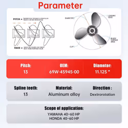 3-Blade Propeller for Yamaha Motors 20hp-60hp | Part #663-45945-02 | 11-1/8 x 13 | Aluminum Alloy Boat Engine Part 13 Spline