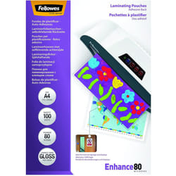Fellowes A4 Laminating Pouches, Gloss, 160 Micron (2 x 80 Micron) Self adhesive, Pack of 100