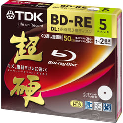 TDK 50GB 2X BD-RE DL Rewritable Printable Blu-ray Disc with Jewel Case 5-Pack
