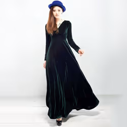 Womens Autumn Dress Velvet Long Sleeve V Neck . - wine red, L