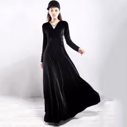 Womens Autumn Dress Velvet Long Sleeve V Neck . - black, XL