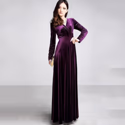 Womens Autumn Dress Velvet Long Sleeve V Neck . - green, L