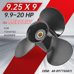 9.25 x 9 Aluminum Alloy 3-Blade Propeller for Tohatsu and Mercury 9.9-20HP Outboard Engines with 14 Spline Marine Engine Part