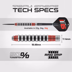 WINMAU Advance 500 Series Tungsten Red 26 Gram Steeltip Darts Set with Flights and Shafts (Stems)