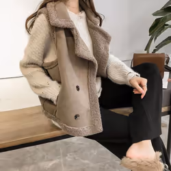 2024 Autumn/Winter New Lamb Hair Vest Women's Loose Sleeveless Tank Top Warm Coat - khaki, L