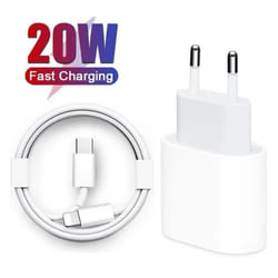 EU Plug USB-C Power Adapter Fast Charging PD Cable 20W PD Charger Cable for iPhone 13 12 11 Pro Max X XR XS Max 8 Plus 12 13 - 1m Cable and EU Charger