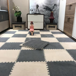 Plush Kids Play Mat, EVA Foam, Puzzle Interlock, 30*30 CM - beige,grey, 10pcs