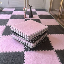 Plush Kids Play Mat, EVA Foam, Puzzle Interlock, 30*30 CM - pink,grey, 10pcs