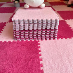 Plush Kids Play Mat, EVA Foam, Puzzle Interlock, 30*30 CM - pink,rose red, 20pcs