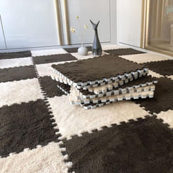 Plush Kids Play Mat, EVA Foam, Puzzle Interlock, 30*30 CM - beige,coffee, 10pcs