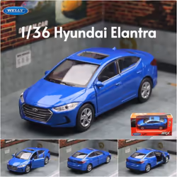 1/36 Hyundai Elantra Toy Car Model Welly Diecast Metal Alloy Vehicle Miniature Pull Back Collection Gift for Children Boys Kid - blue