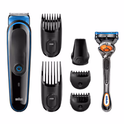 Braun MGK3045, Foil shaver, Black, Blue, Stainless steel, Charging, Battery, Built-in