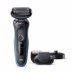 Braun Series 5 50-M4500cs, Foil shaver, Black, Blue, Stainless steel, Buttons, LED, Battery