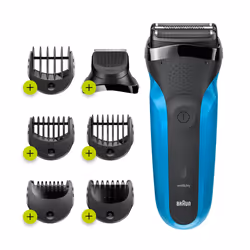 Braun Series 3 310BT, Foil shaver, Black, Blue, Charging, Battery, Nickel-Metal Hydride (NiMH), 30 min