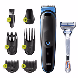 Braun 7-in-1 Trimmer MGK3242 Men Beard Trimmer, Face Trimmer & Hair Clipper, Black/Blue, Black, Blue, 0.5 mm, 2.1 cm, LED, AC ...