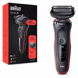 Braun Series 5 50-R1000s, Foil shaver, Black, Red, AutoSense, Buttons, LED, Battery