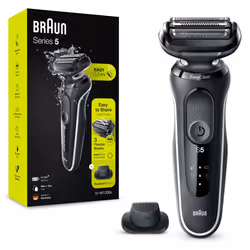 Braun Series 5 51-W1200s, Foil shaver, Black, White, AutoSense, Buttons, LED, Battery