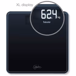 Beurer GS400 Signature Line Glass Bathroom Scale - Black | Larger standing area | Made from safety glass for a robust and stylish finish | XL digital