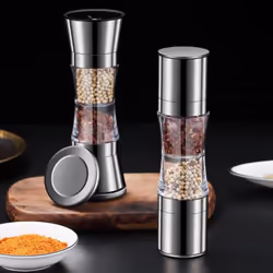 Stainless Steel Salt Grinder Adjustable Coarseness Easy to Clean Double Head 2 in 1 Grinder for Seasoning - A