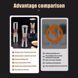 Stainless Steel Salt Grinder Adjustable Coarseness Easy to Clean Double Head 2 in 1 Grinder for Seasoning - A