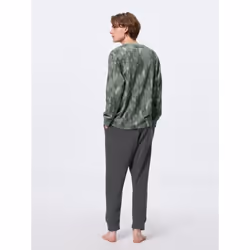 Gu By Uniqlo Stretch Soft Lounge Set  Pattern   Long Sleeves   Long Pants - 09 BLACK/3XL