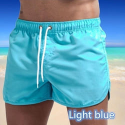 Summer Men&apos;s Quick-Drying Swim Trunks Sports Pants Swimwear Beach Shorts Jogging Shorts - sky blue, S