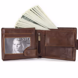 Brand Men Wallets Genuine Leather Short Coin Purse Fashion Hasp Wallet For Male Portomonee with Card Holder Photo Holder - dark coffee