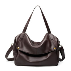 Winter Large Capacity Shoulder Genuine Leather Large Bag Soft Pitot Bag Simple Casual Women's Bag - coffee, One Size