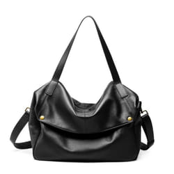 Winter Large Capacity Shoulder Genuine Leather Large Bag Soft Pitot Bag Simple Casual Women's Bag - black, One Size