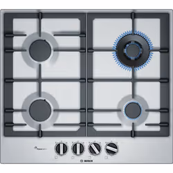 Bosch Serie 6 PCH6A5B90, Stainless steel, Built-in, 60 cm, Gas, Stainless steel, 4 zone(s)