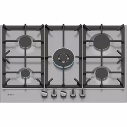 Neff T27CIQ8N0, Black, Stainless steel, Built-in, 75 cm, Gas, Stainless steel, 5 zone(s)