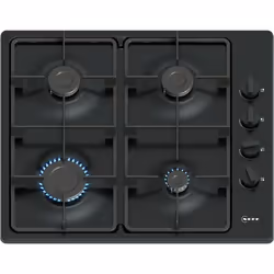 Neff T26BKP6S0, Black, Built-in, 58 cm, Gas, Enamelled, 4 zone(s)