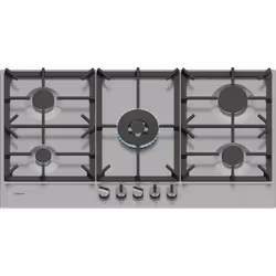 Neff T29CIR8N0, Black, Stainless steel, Built-in, 90 cm, Gas, Stainless steel, 5 zone(s)