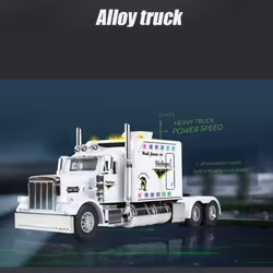 1/24 Scale Peterbilt 389 Heavy Truck Tractor Toy Model Alloy Diecast Sound and Light Pull Back Model Truck Boy Toy Children Gift Collection - white