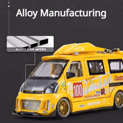 1/24 Alloy Car Model Toy Wuling Hongguang Modified Van Simulation Metal Die-casting Sound And Light Car Model Boy Toy Gift Collection Ornament - green