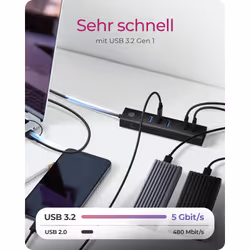 ICY BOX IB-HUB1737-C3 USB 3.2 Gen 1 (3.1 Gen 1) Type-C 5000 Mbit/s Black