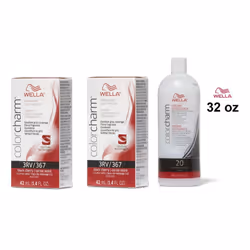 32oz ) 3RV Black Cherry Wella Color Charm Permanent Haircolor - 3RV + 3RV + Developer (Vol. 20