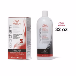 32oz) 3RV Black Cherry Wella Color Charm Permanent Haircolor - 3RV+ Developer (Vol. 20