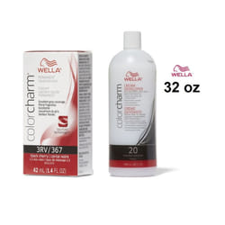 32oz) 3RV Black Cherry Wella Color Charm Permanent Haircolor - 3RV+ Developer (Vol. 20
