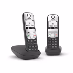Gigaset A690A Duo, Analog/DECT telephone, Wireless handset, Speakerphone, 100 entries, Caller ID, Black