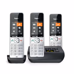 Gigaset COMFORT 500A Trio, Analog/DECT telephone, Wired handset, Speakerphone, 200 entries, Caller ID, Black, Silver