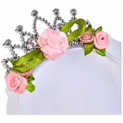 07063 Tiara with Bridal Veil with Roses and Diamonds for Adults One Size