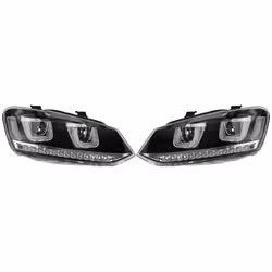 Rhd For VW Polo 6R 6C 2009- Black DRL LED Projector Headlights With LED Indicato