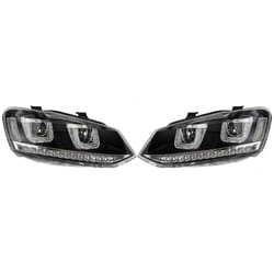 Rhd For VW Polo 6R 6C 2009- Black DRL LED Projector Headlights With LED Indicato