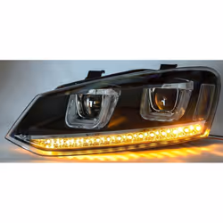 Rhd For VW Polo 6R 6C 2009- Black DRL LED Projector Headlights With LED Indicato