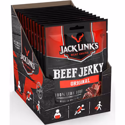 Jack Link's Beef Jerky, Original Flavour, Multipack of 12 x 25g Bags, High Protein Meat Snack, Eat On to Go or Post Gym
