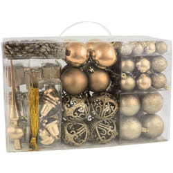BRUBAKER 101 Pack Assorted Christmas Ball Ornaments - Shatterproof - with Green Pickle and Tree Topper - Designed in Germany - Champagne