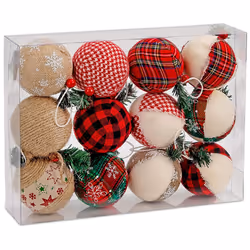 BRUBAKER 12-Piece Natural Jute Christmas Ornaments - Baubles Ball Ornaments - Red & Green - 3.2 Inches