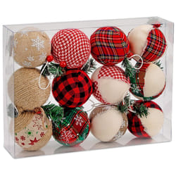 BRUBAKER 12-Piece Natural Jute Christmas Ornaments - Baubles Ball Ornaments - Red & Green - 3.2 Inches